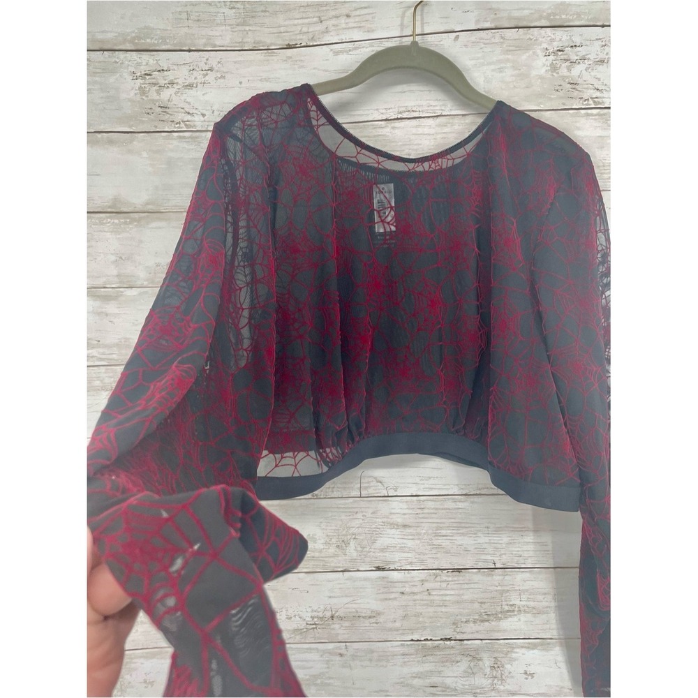 Torrid Black & Red Spiderweb Mesh Long Sleeve Crop Top Size 4 NWT